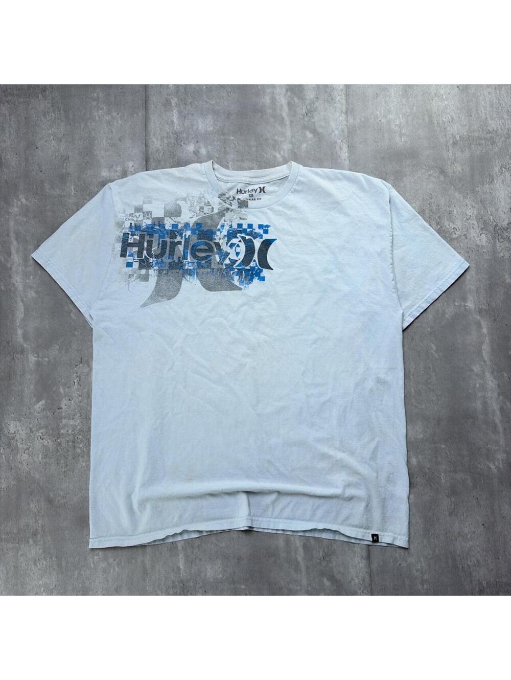 Y2K White Hurley Surf Grunge Distressed Skater T-Shirt